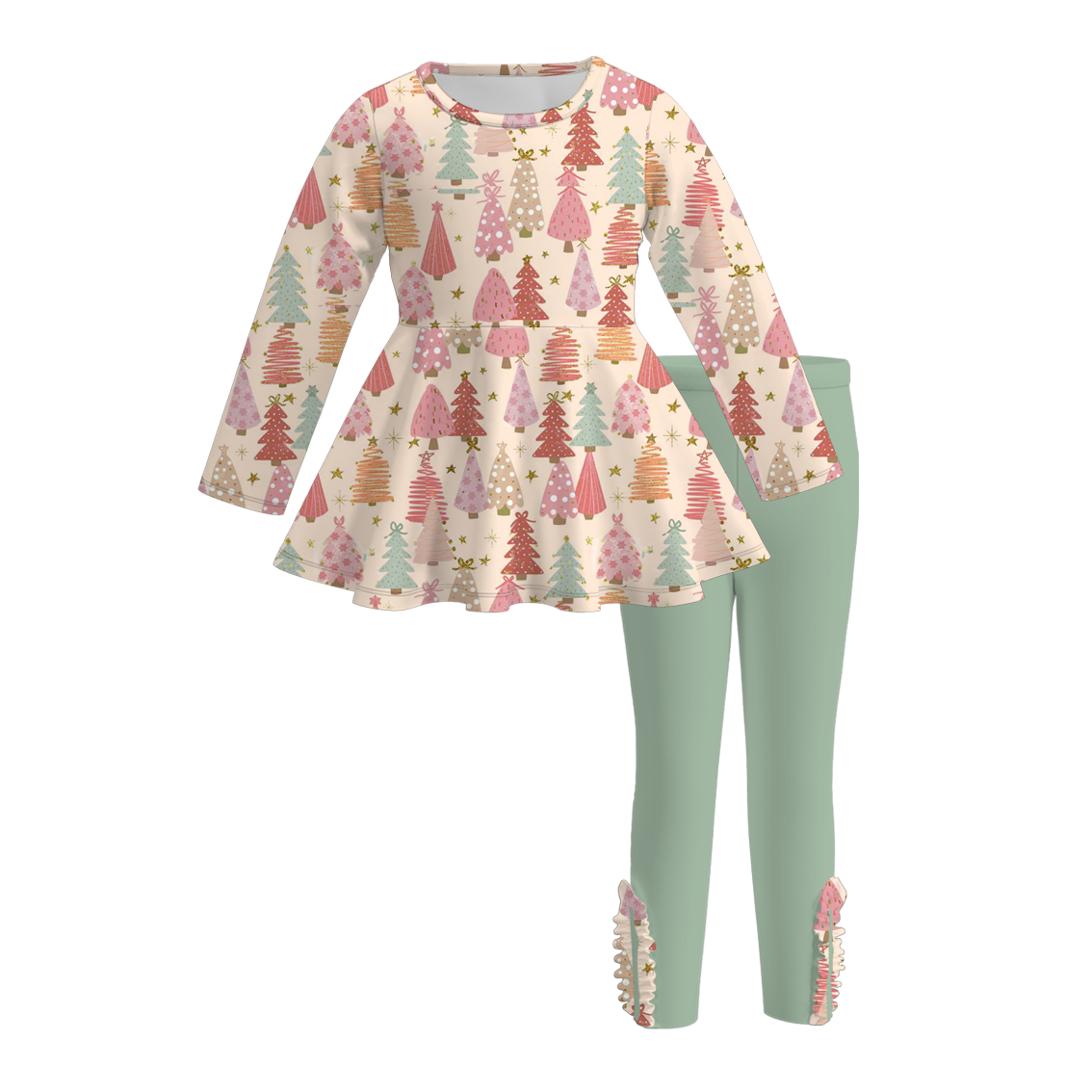 （Pre Order）Girls Christmas Tree Print Leggings Suit