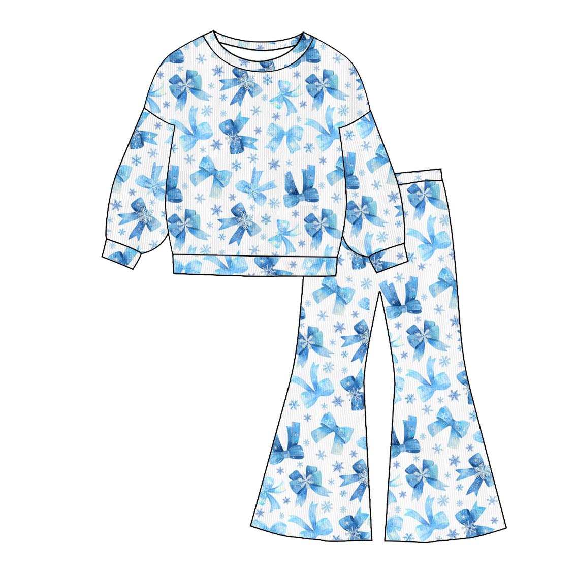 （Pre Order）Girls Christmas Tree&Bow Print Twill Sweatshirt Suit