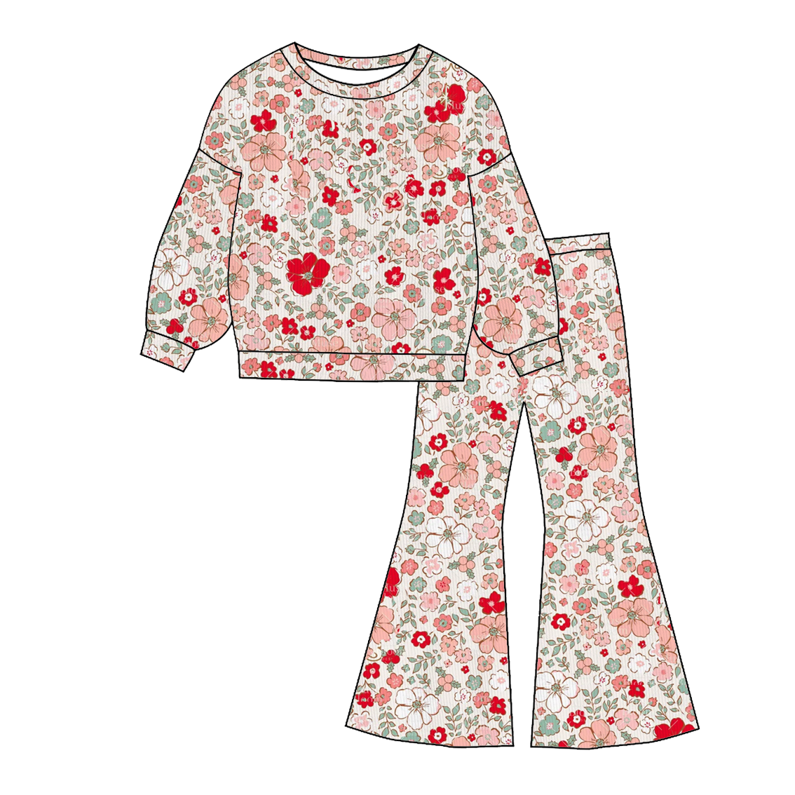 （Pre Order）Girls Christmas Tree&Bow Print Twill Sweatshirt Suit