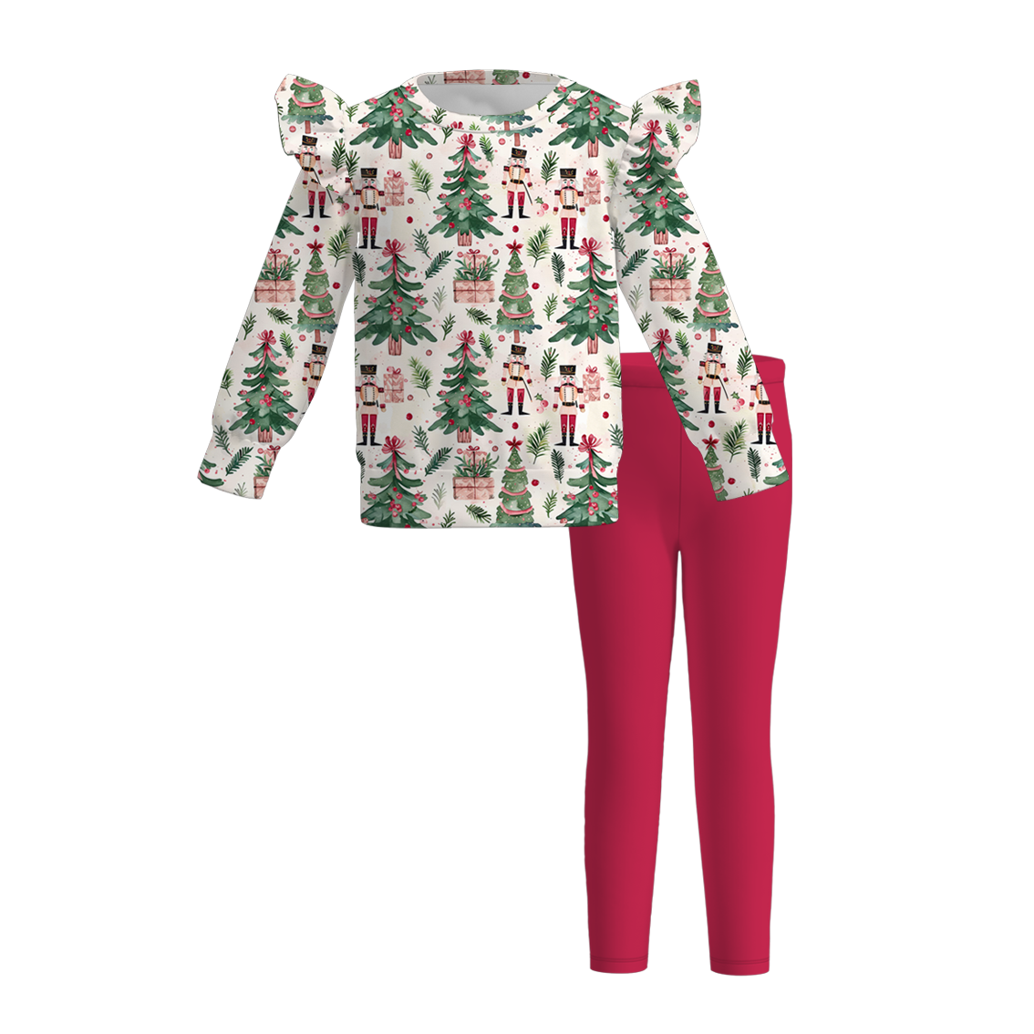 （Pre Order）Girls Christmas Tree Print Leggings Suit