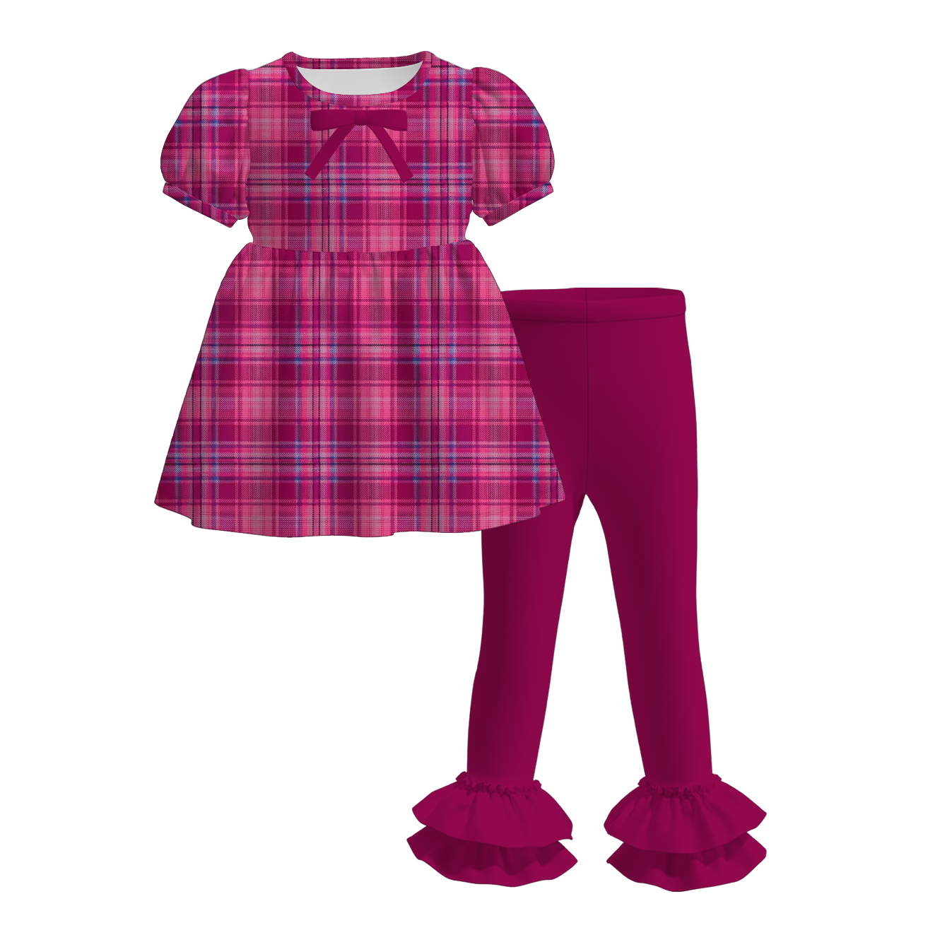 （Pre Order）Girls Fall Plaid Print Ruffle Outfit Set