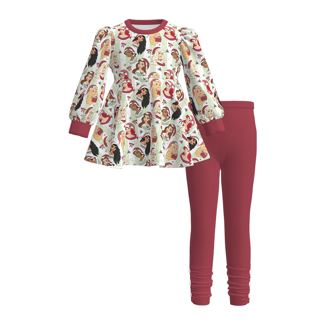 （Pre Order）Girls Christmas Princess Print Outfit Set