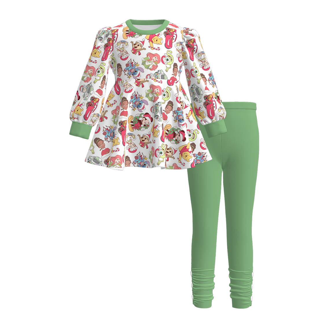 （Pre Order）Girls Christmas Princess Print Outfit Set