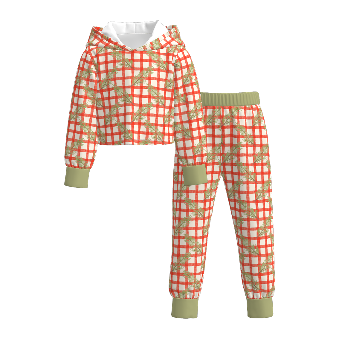 （Pre Order）Girls Christmas Plaid Print Hoodie Set
