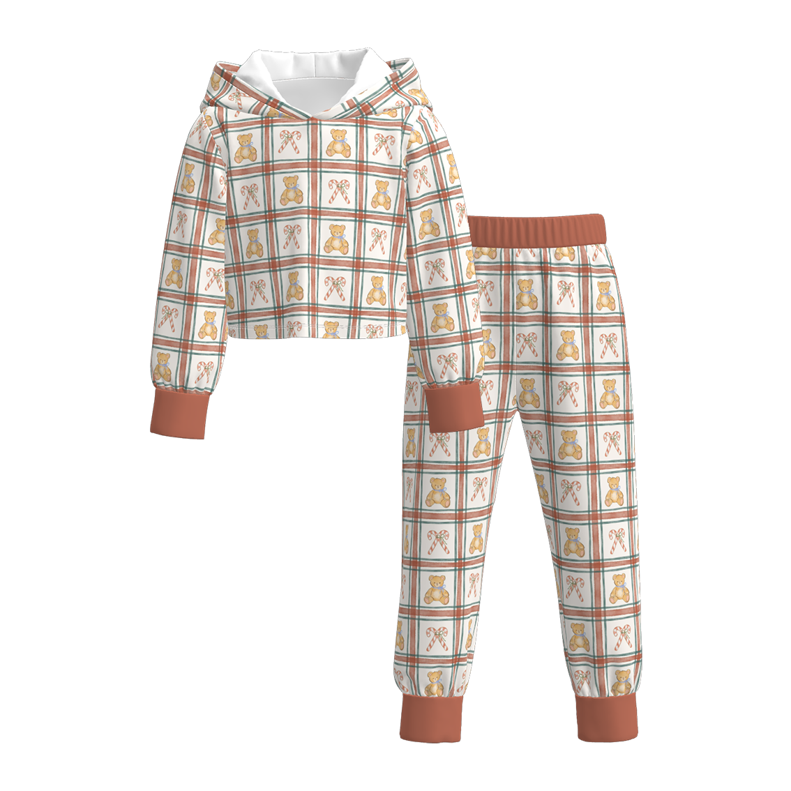 （Pre Order）Girls Christmas Bow Print Hoodie Set