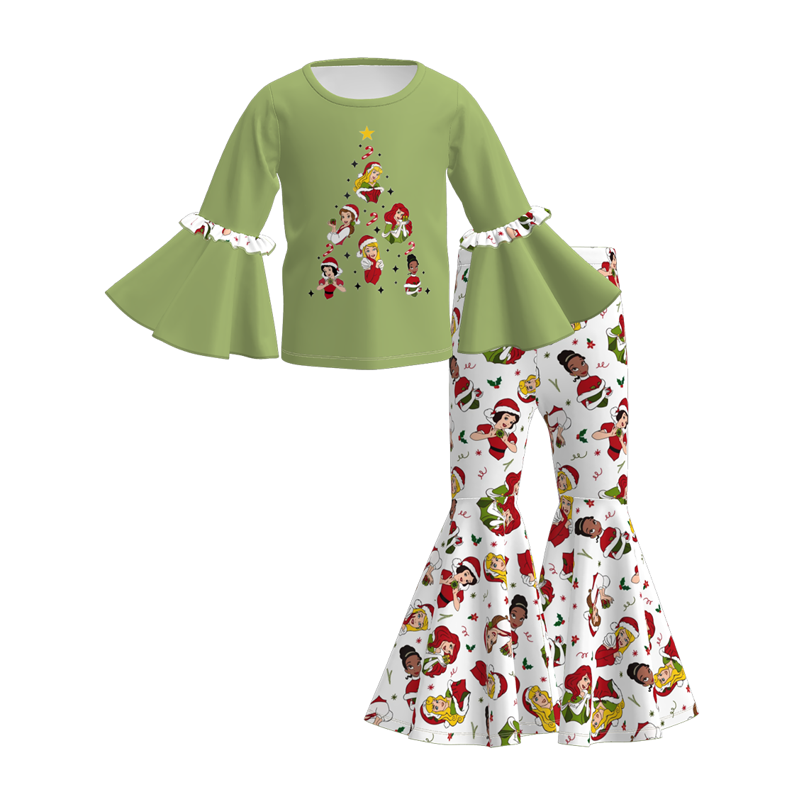 （Pre Order）Girls Christmas Princess&Cartoon Print Outfit Set