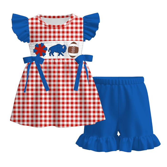 （Pre Order）Family Football Buffalo Bills Embroidery Smocked Dress,Set&Romper