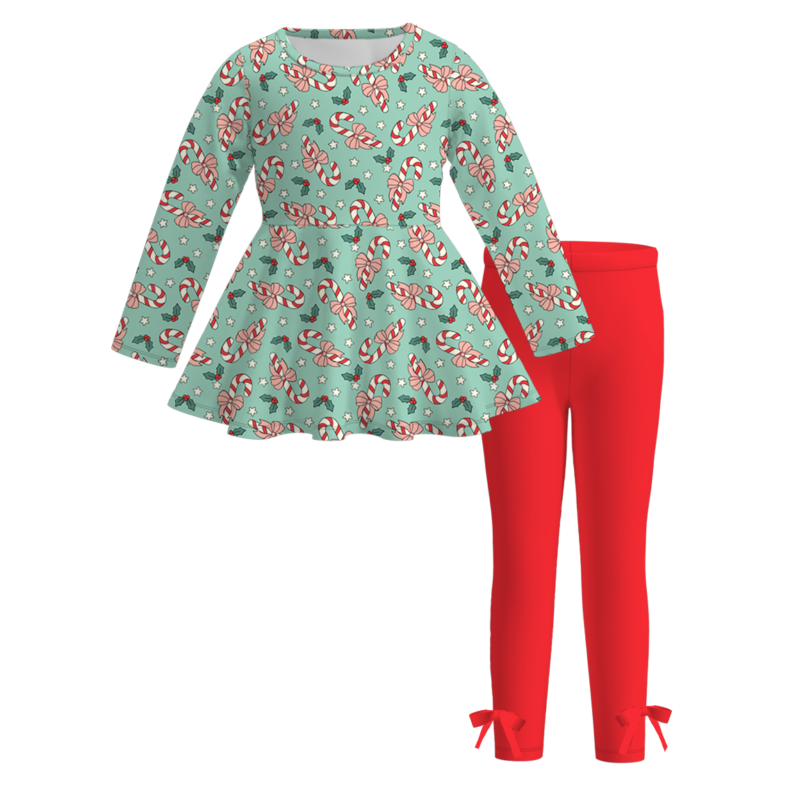 （Pre Order）Girls Christmas Candy Cane Print Dress&Set