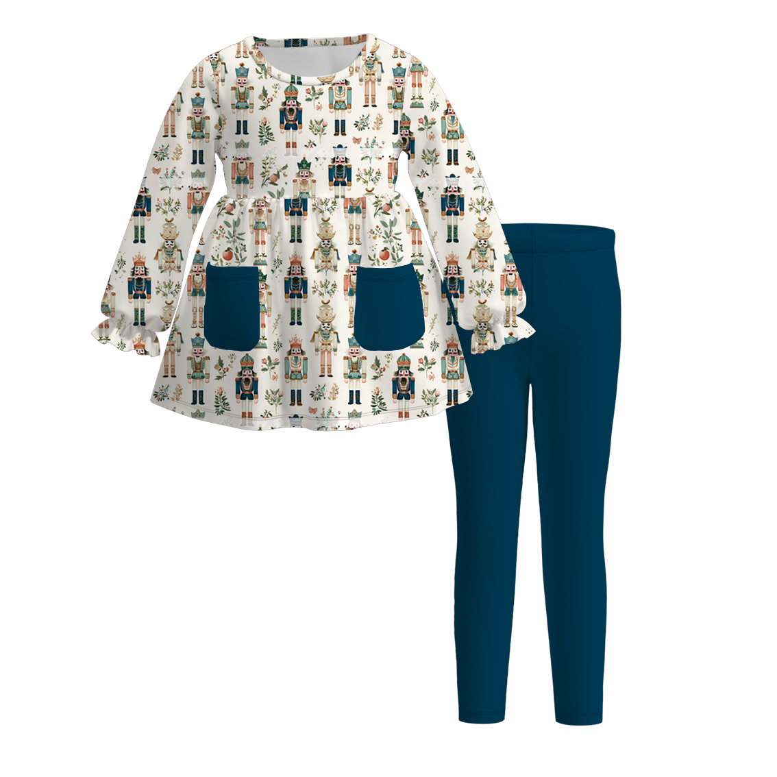 （Pre Order）Girls Christmas Print Outfit Set with Pockets