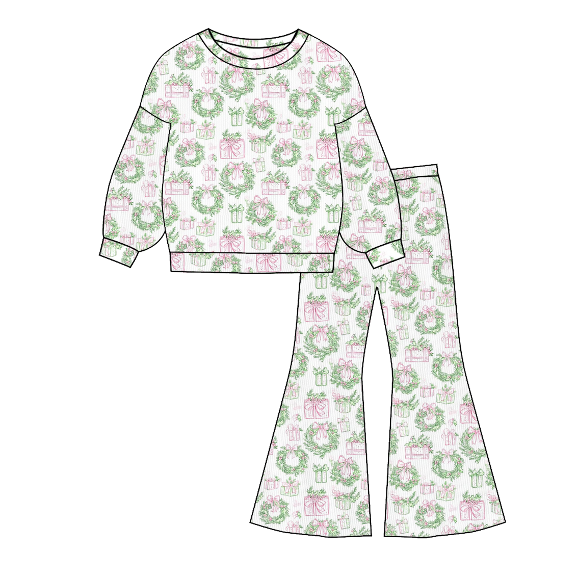 （Pre Order）Girls Christmas Print Twill Sweatshirt Suit