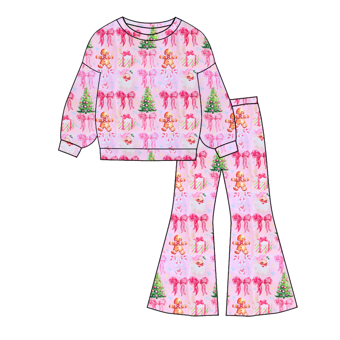 （Pre Order）Girls Christmas Print Twill Sweatshirt Suit