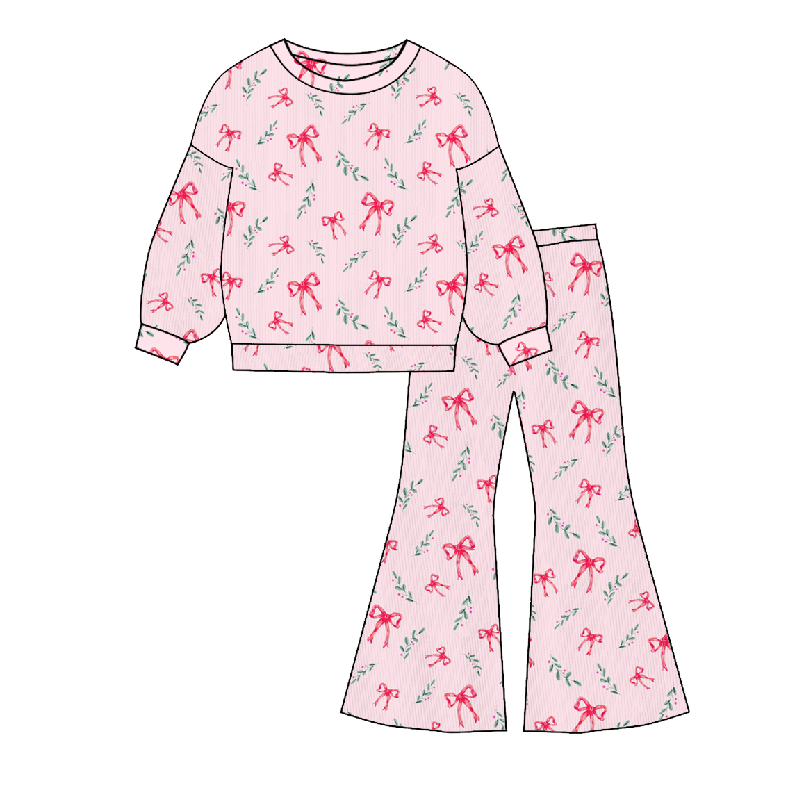 （Pre Order）Girls Christmas Print Twill Sweatshirt Suit
