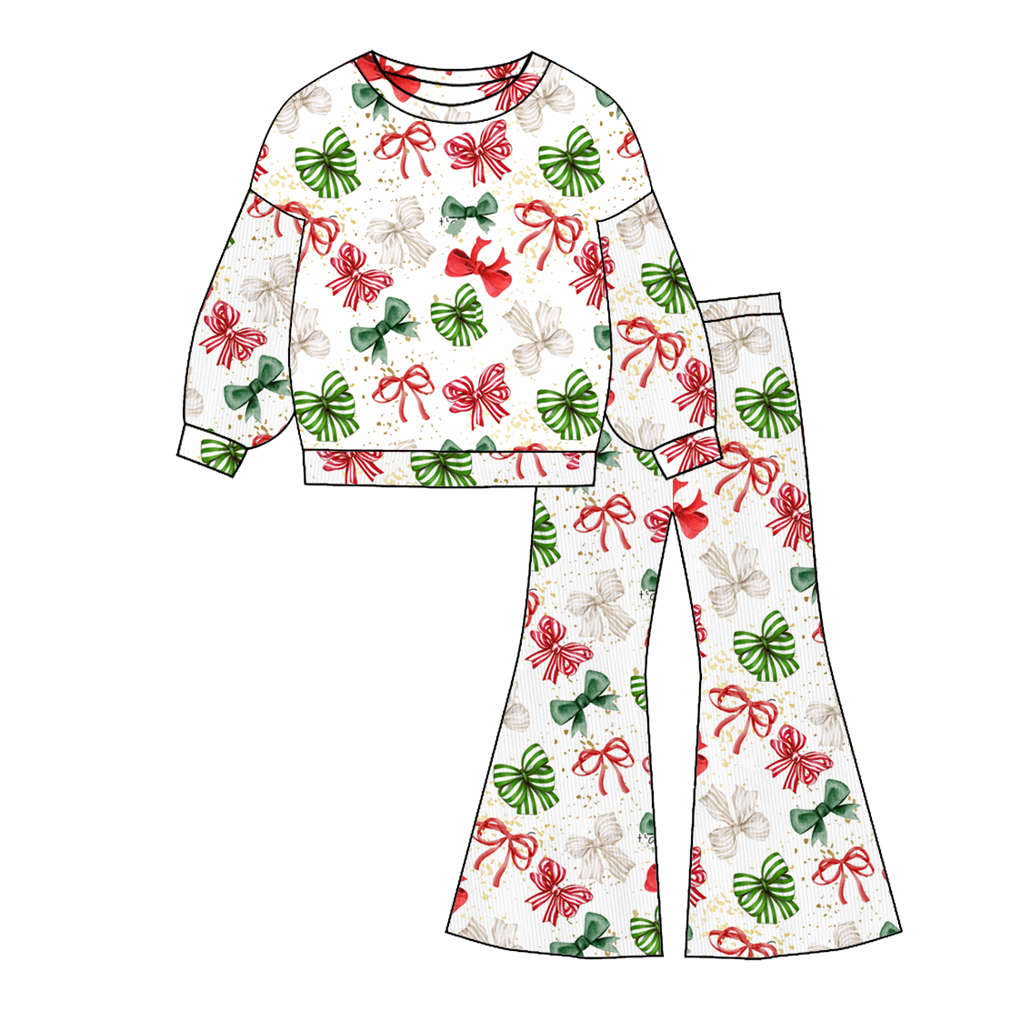 （Pre Order）Girls Christmas Print Twill Sweatshirt Suit