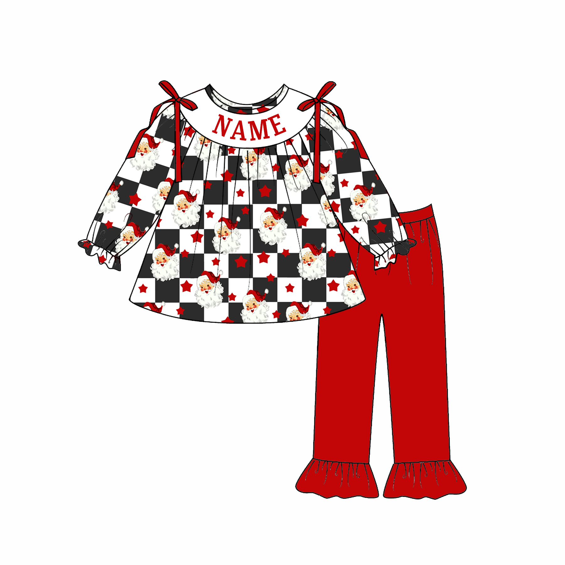 （Pre Order）Family Christmas Santa Claus Embroidery Smocked Set&Romper