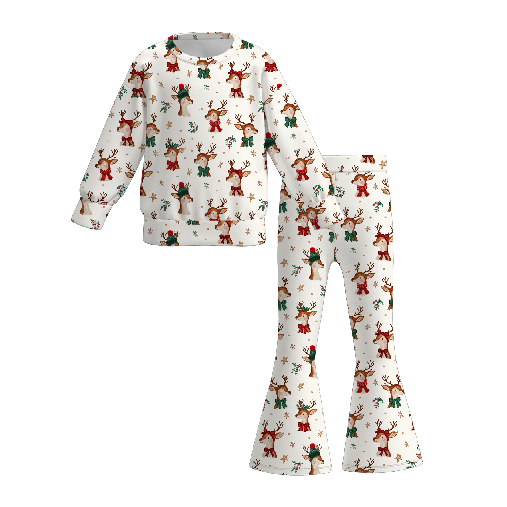 （Pre Order）Girls Christmas Print Twill Sweatshirt Suit