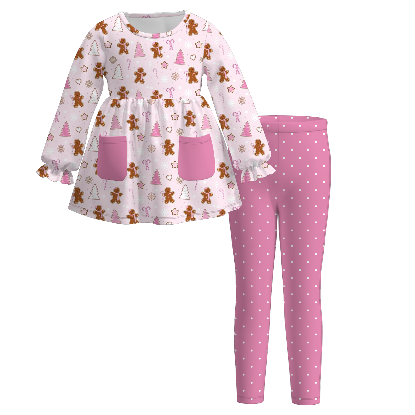 （Pre Order）Girls Christmas Print Outfit Set with Pockets