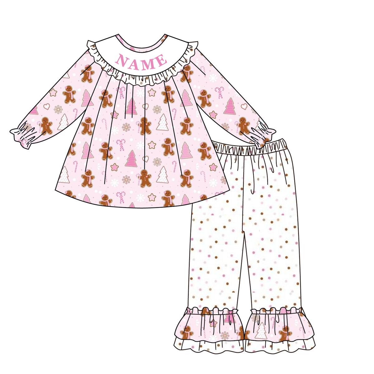 （Pre Order）Family Christmas Gingerbread Embroidery Smocked Set&Romper