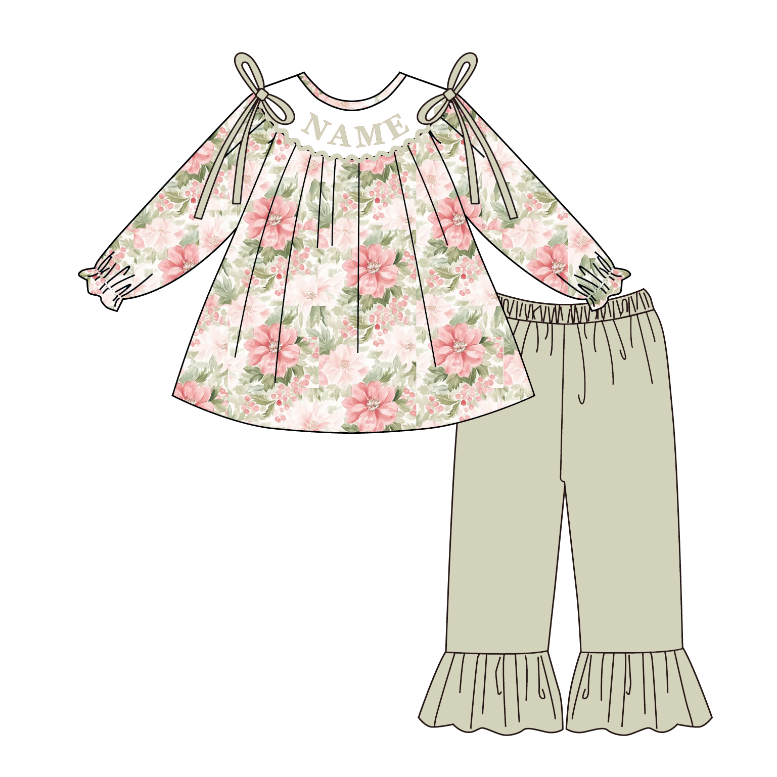 （Pre Order）Family Christmas Floral Embroidery Smocked Set&Romper
