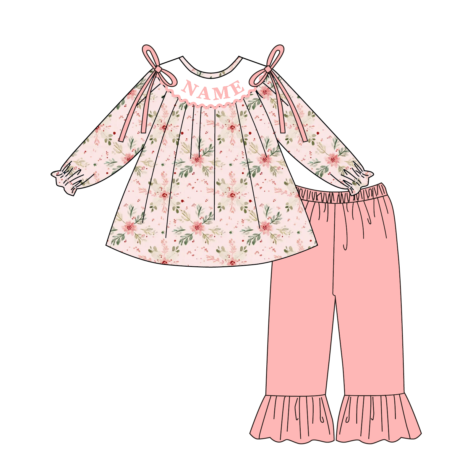 （Pre Order）Family Christmas Floral Embroidery Smocked Set&Romper