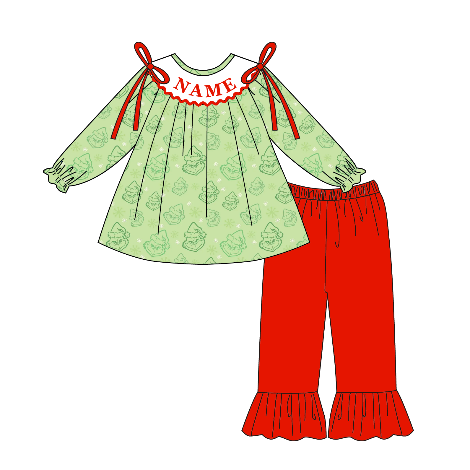 （Pre Order）Family Christmas Cartoon Embroidery Smocked Set&Romper