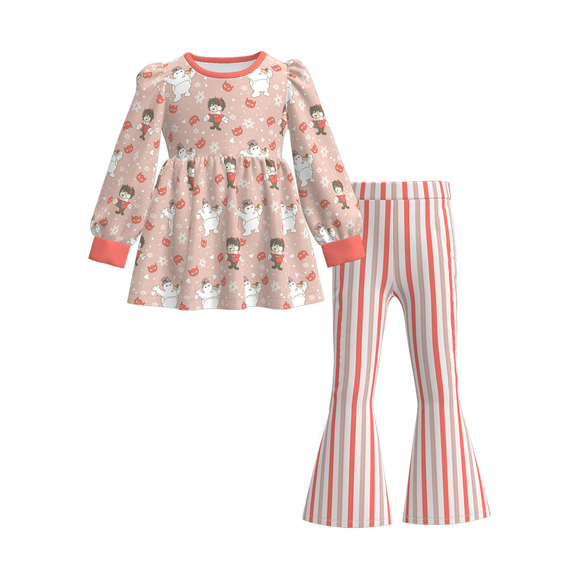 （Pre Order）Girls Christmas Cartoon Print Outfit Set