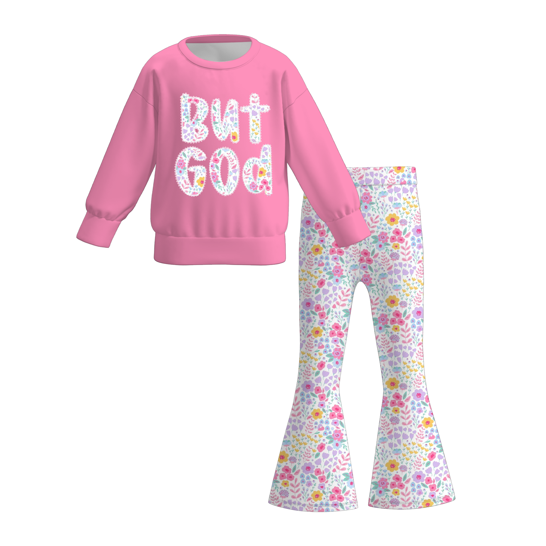 （Pre Order）Girls Fall Bow&Boots Print Sweatshirt Set
