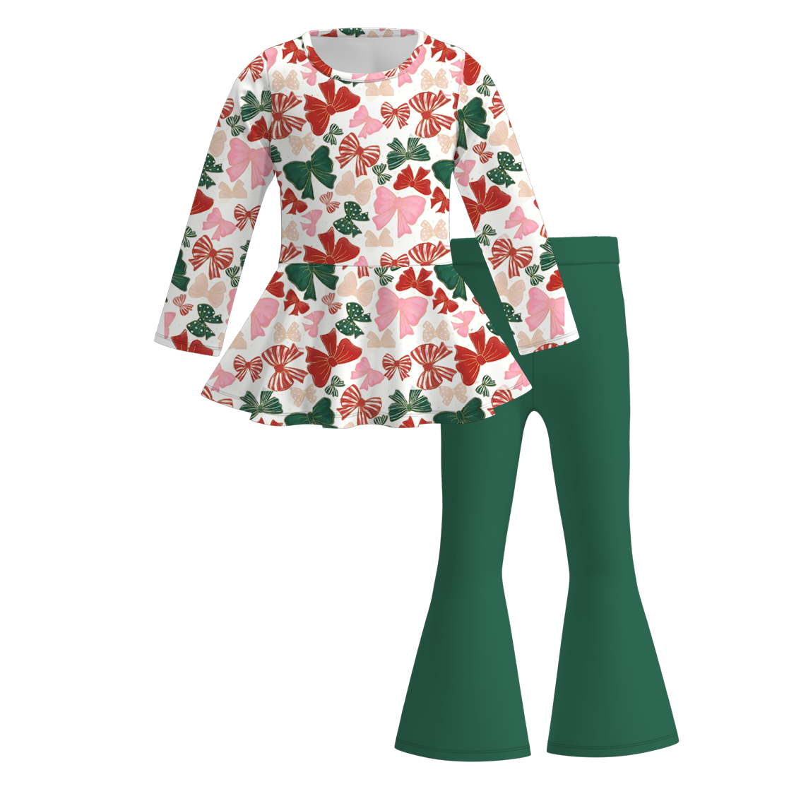 （Pre Order）Girls Christmas Bow&Gingerbread Print Dress,Set