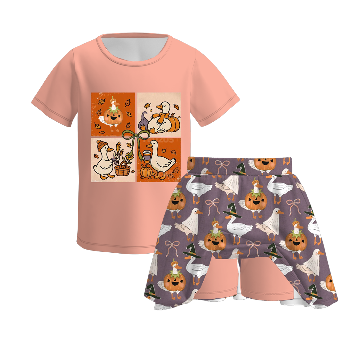 （Pre Order）Girls Halloween Goose Print Skort Set