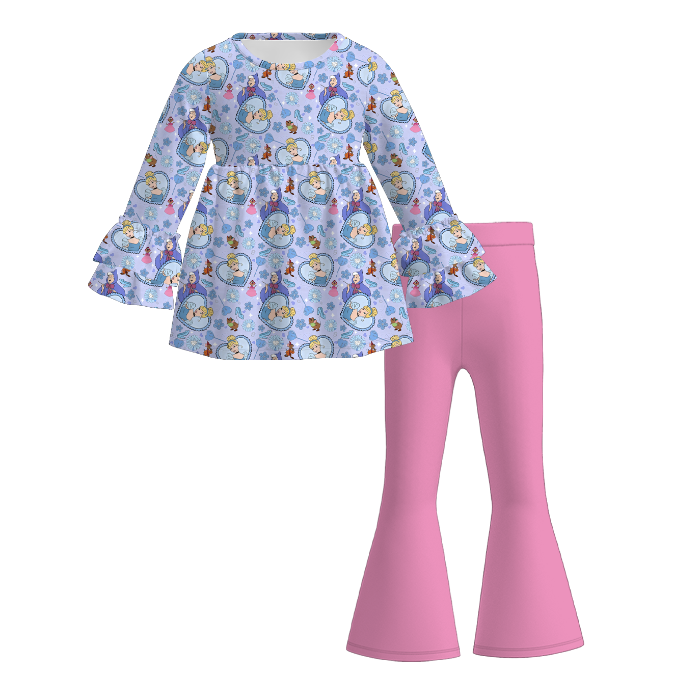 （Pre Order）Girls Valentine's Day Print Ruffle Outfit Set