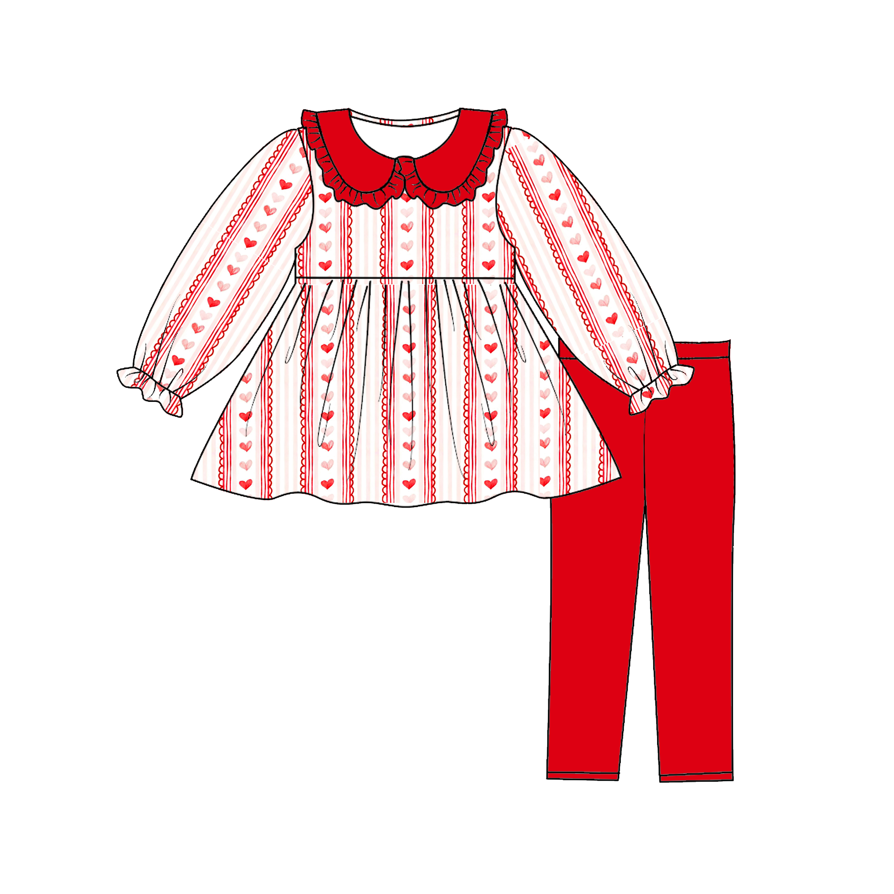 （Pre Order）Girls Valentine's Day Print Doll Collar Outfit Set