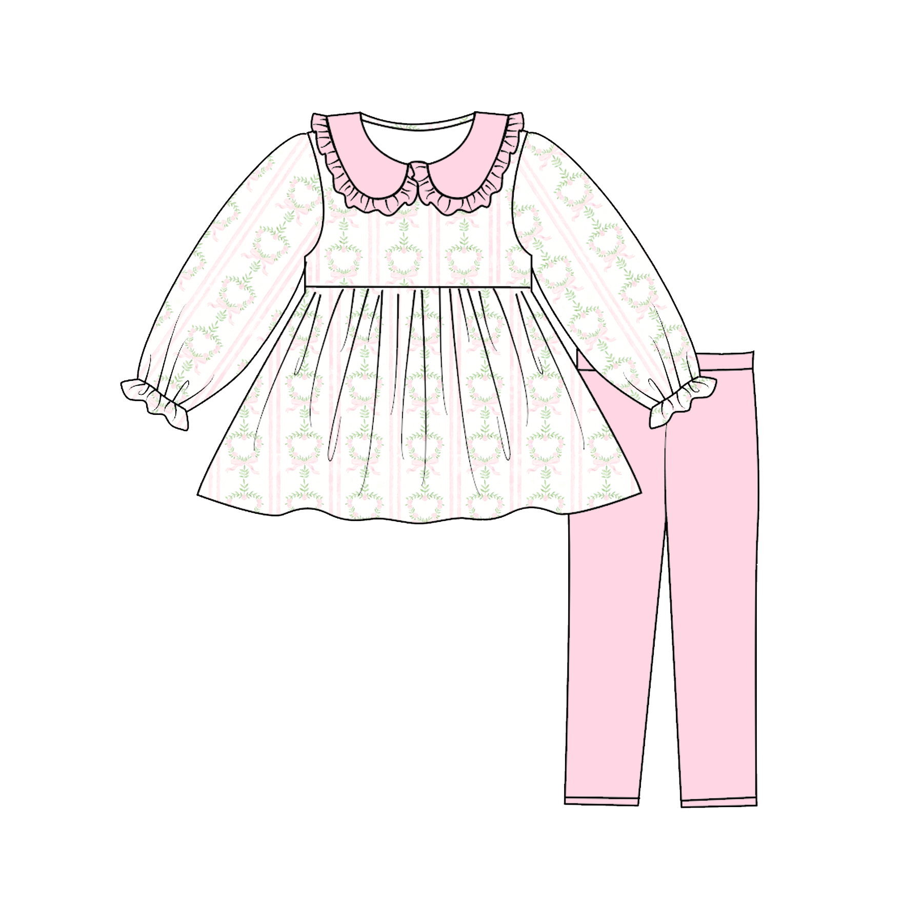 （Pre Order）Girls Valentine's Day Print Doll Collar Outfit Set