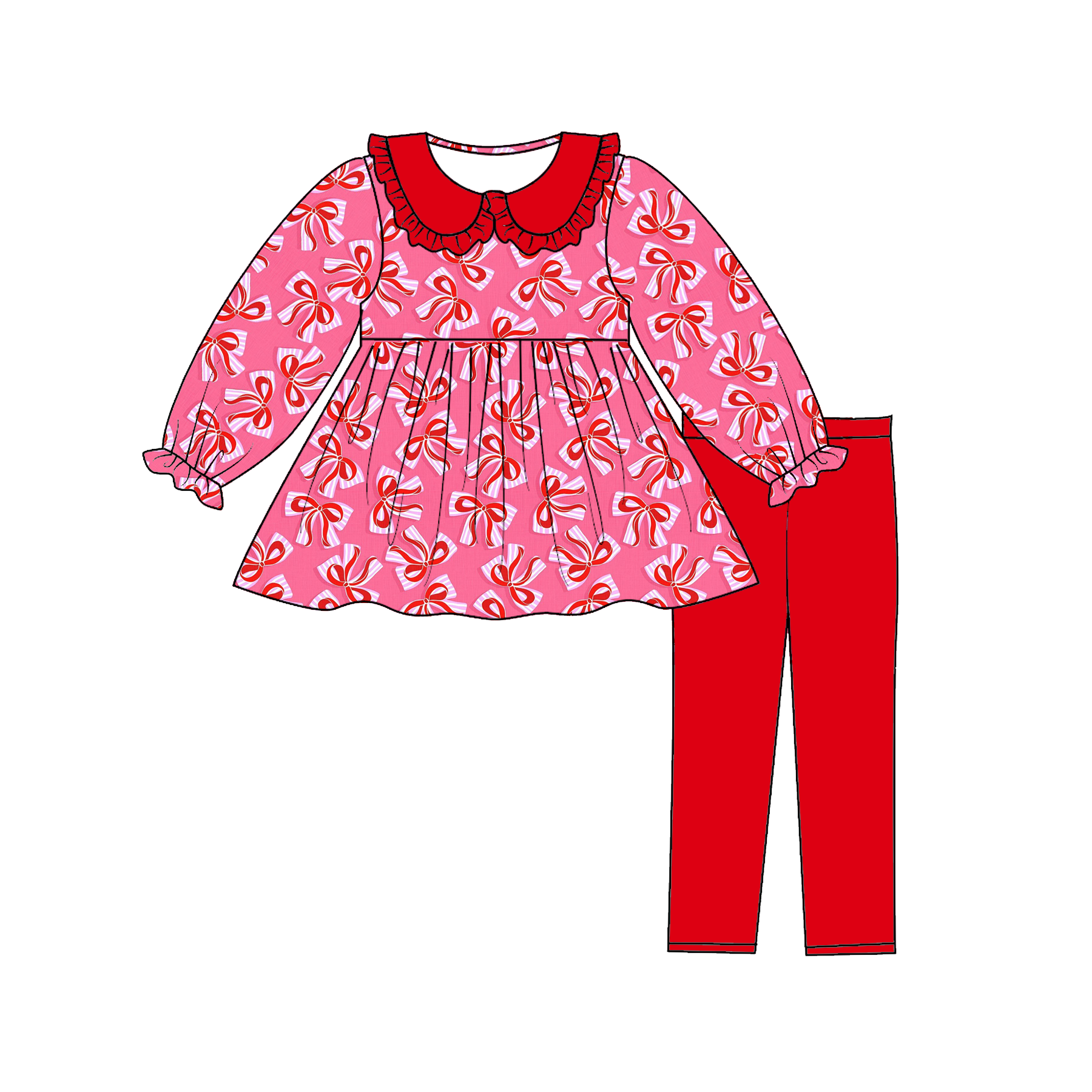 （Pre Order）Girls Valentine's Day Print Doll Collar Outfit Set