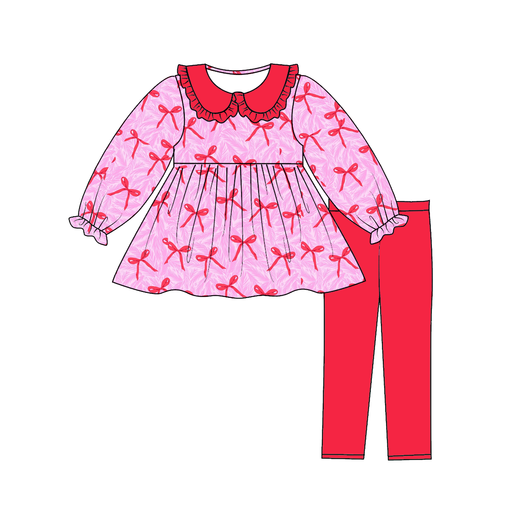 （Pre Order）Girls Valentine's Day Print Doll Collar Outfit Set