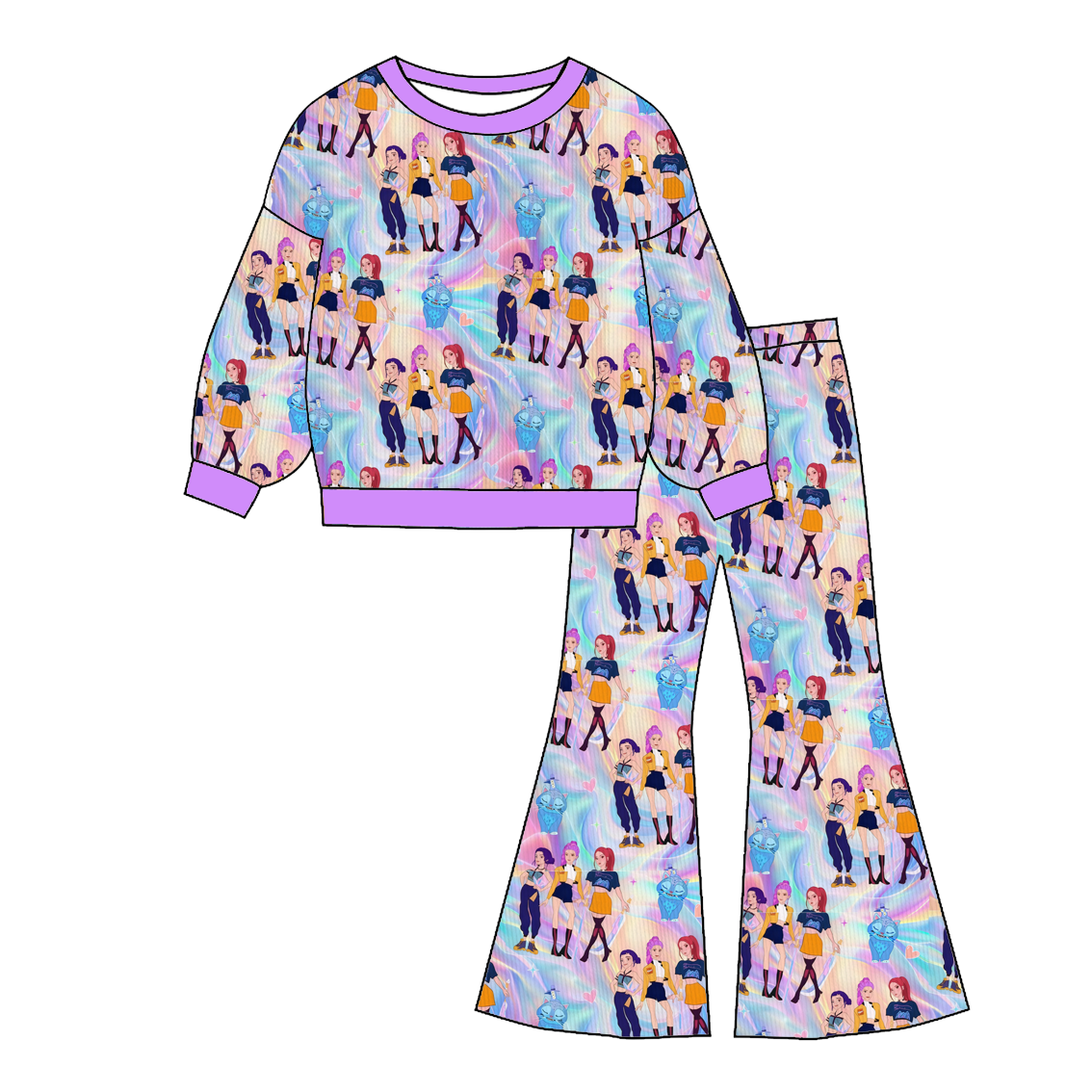 （Pre Order）Girls Movie Character Print Twill Sweatshirt Suit