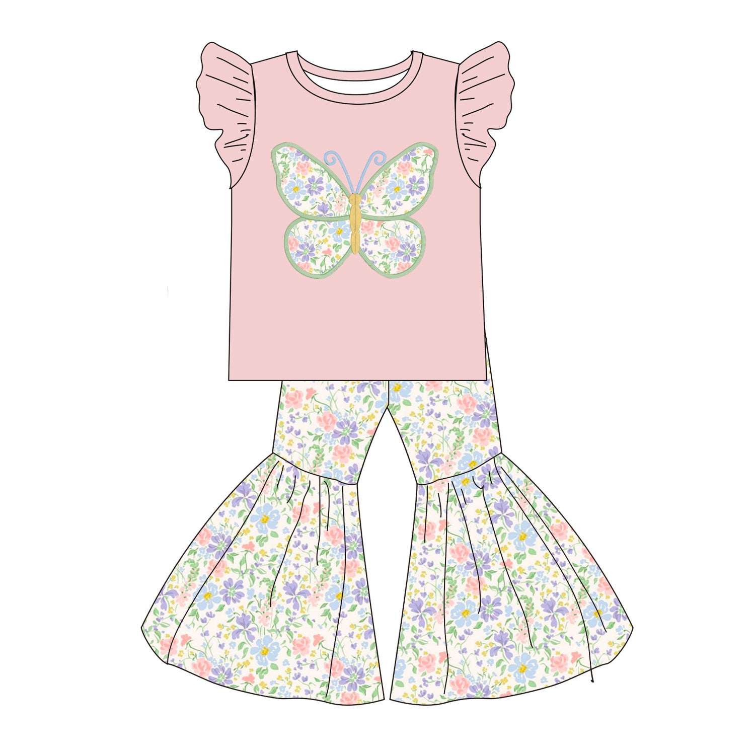 （Pre Order）Sisters Spring Butterfly Applique Outfit Set&Romper