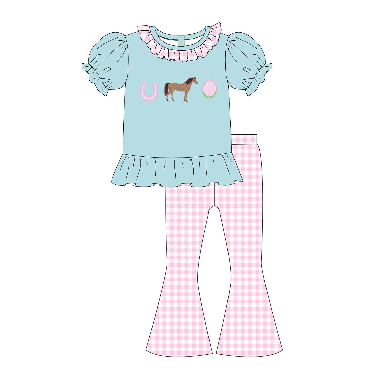 （Pre Order）Siblings Spring&Summer Horse Applique Outfit Set&Romper