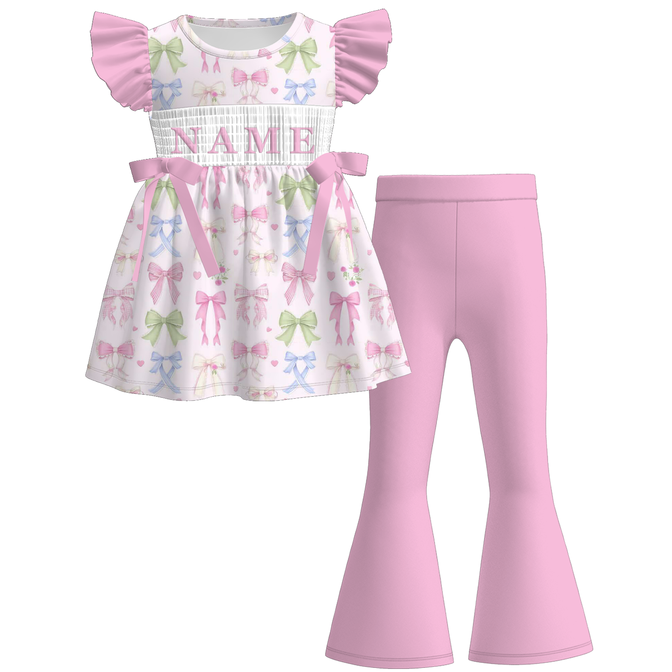 （Pre Order）Sisters Spring Bow Embroidery Smocked Dress,Set&Romper