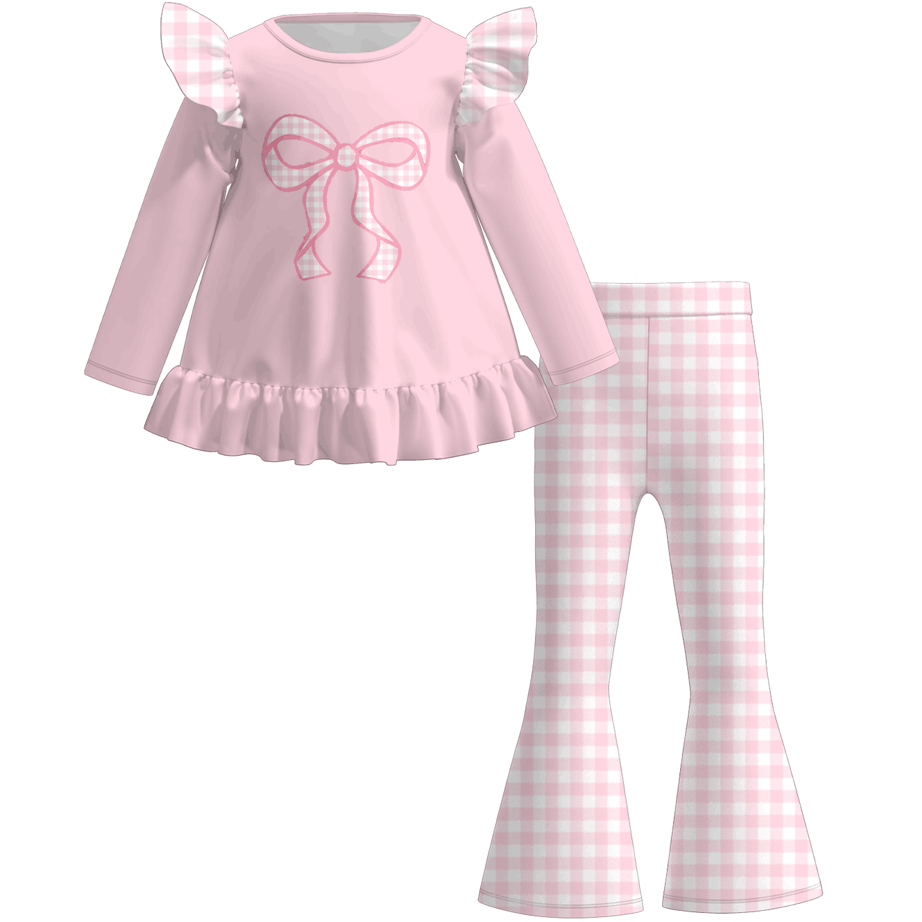 （Pre Order）Sisters Valentine's Day Bow Applique Dress,Set&Romper