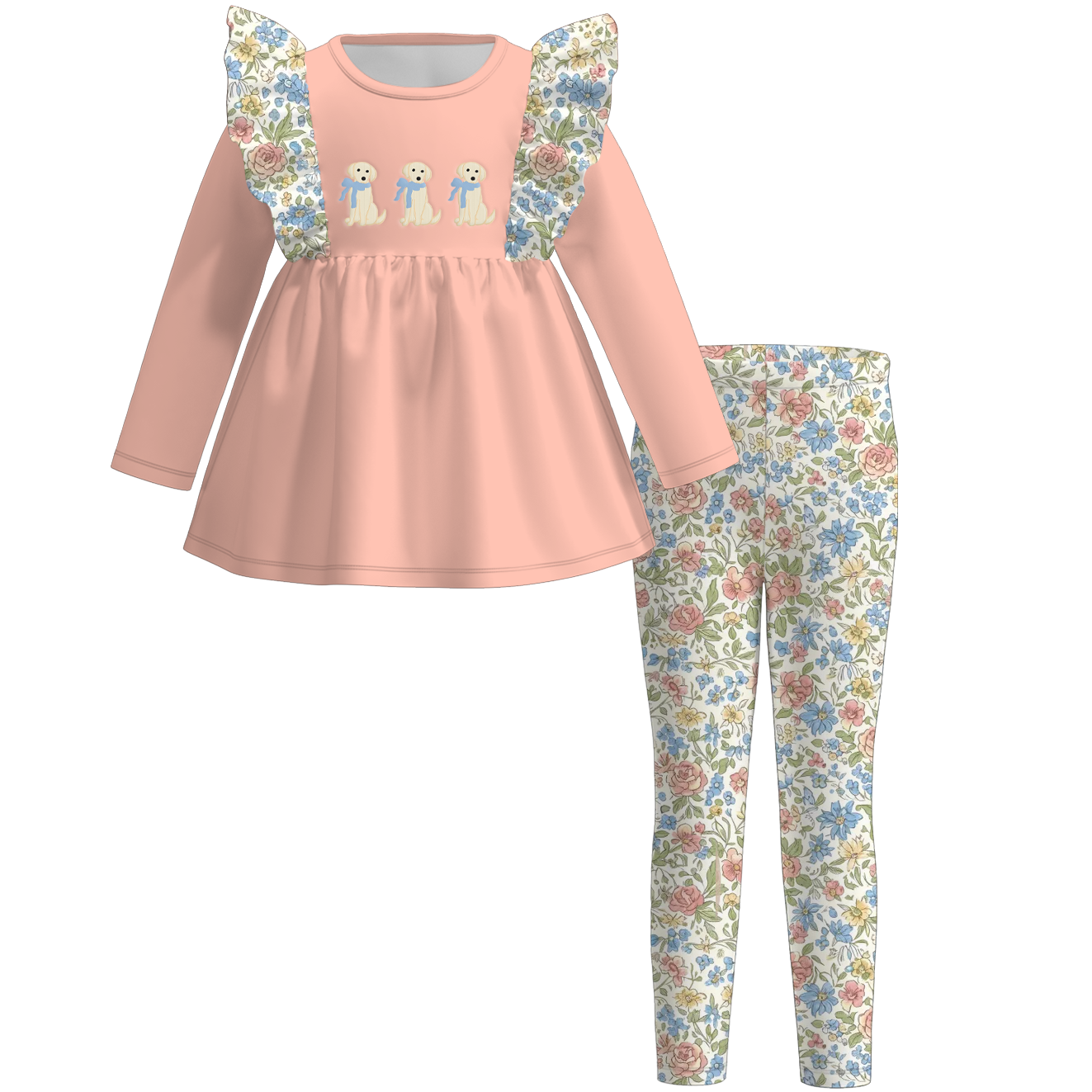 （Pre Order）Sisters Spring&Summer Puppy Embroidery Set&Romper