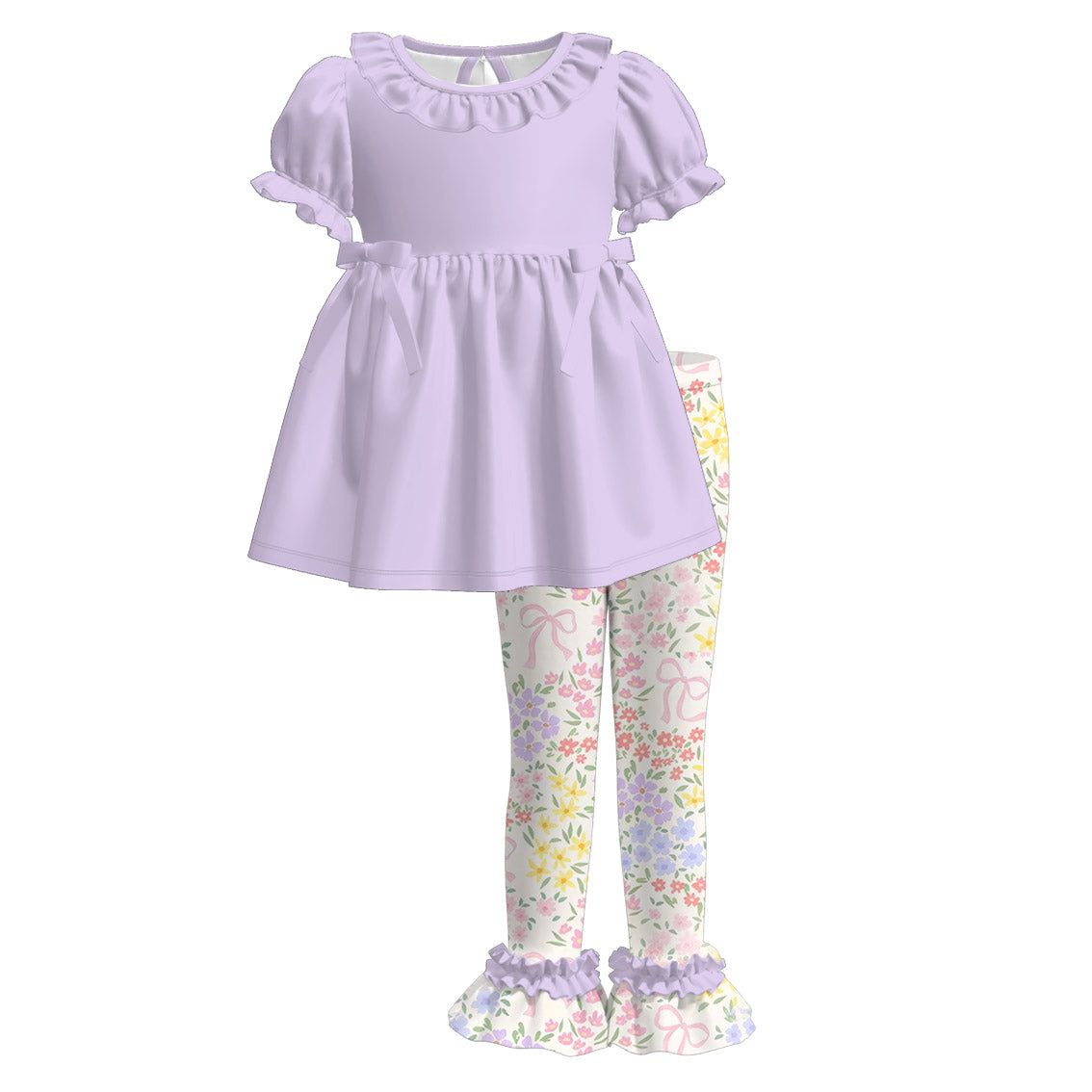 （Pre Order）Sisters Spring Floral&Bow Print Dress,Set&Romper