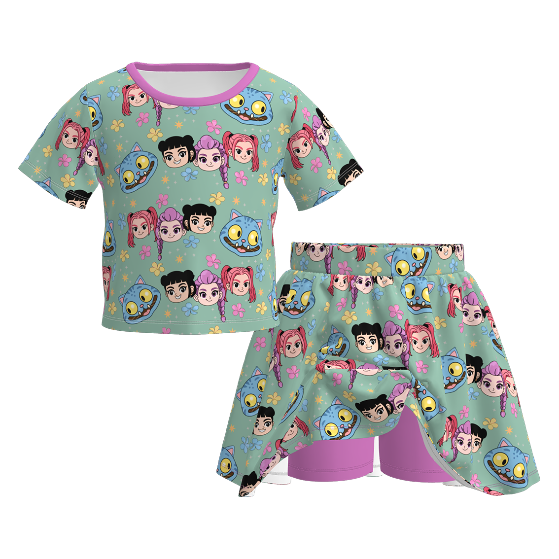 （Pre Order）Girls Spring&Summer Cartoon Print Skort Set