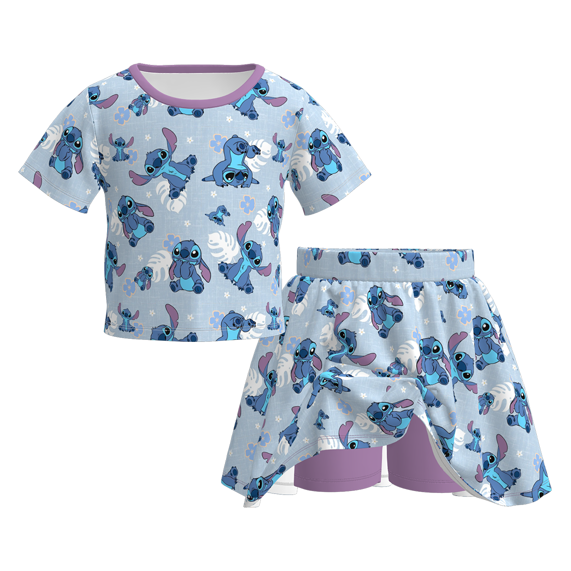 （Pre Order）Girls Spring&Summer Cartoon Print Skort Set