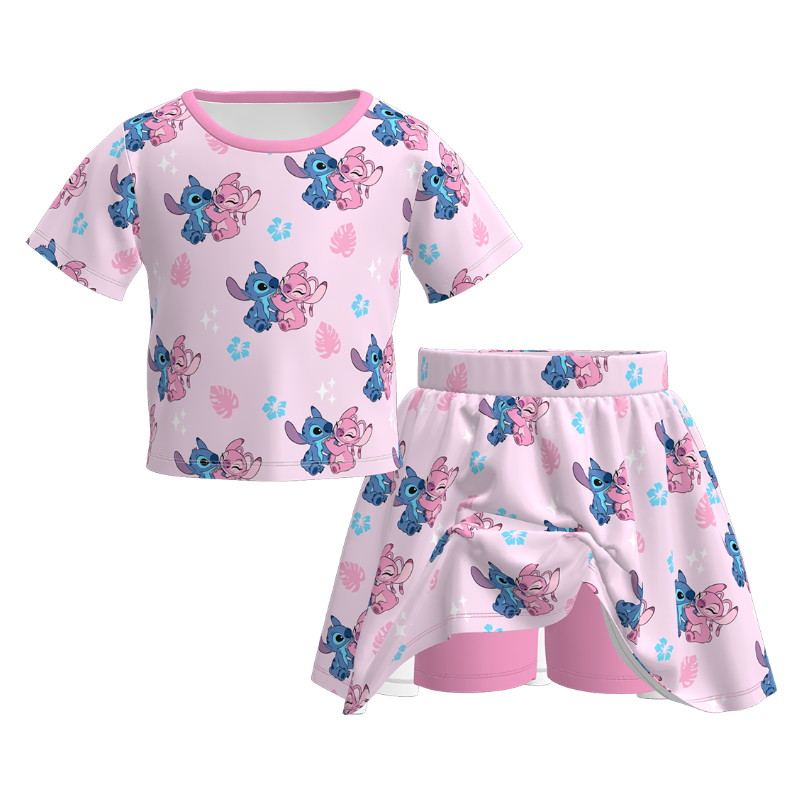 （Pre Order）Girls Spring&Summer Cartoon Print Skort Set