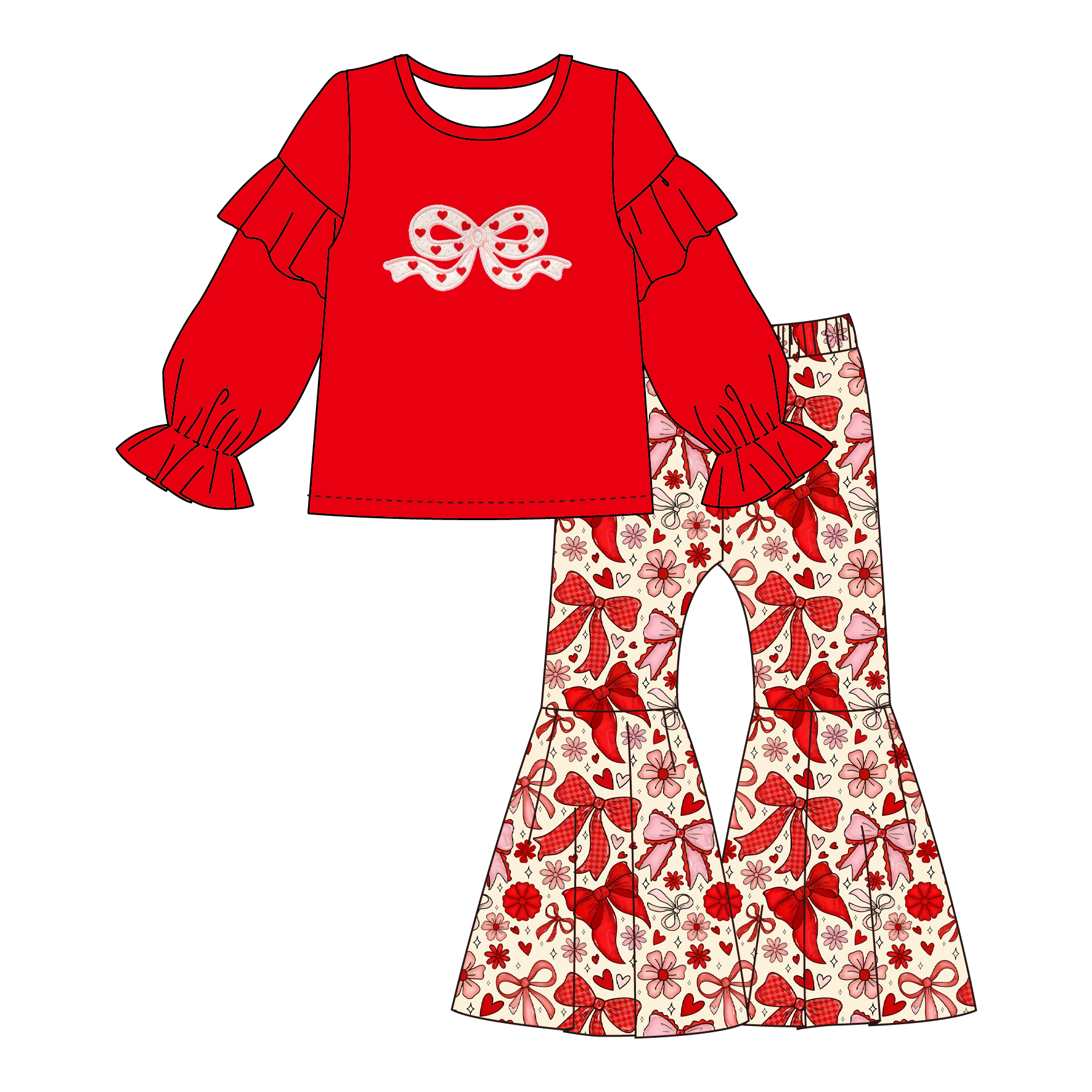 （Pre Order）Sisters Valentine's Day Bow Applique Set&Romper