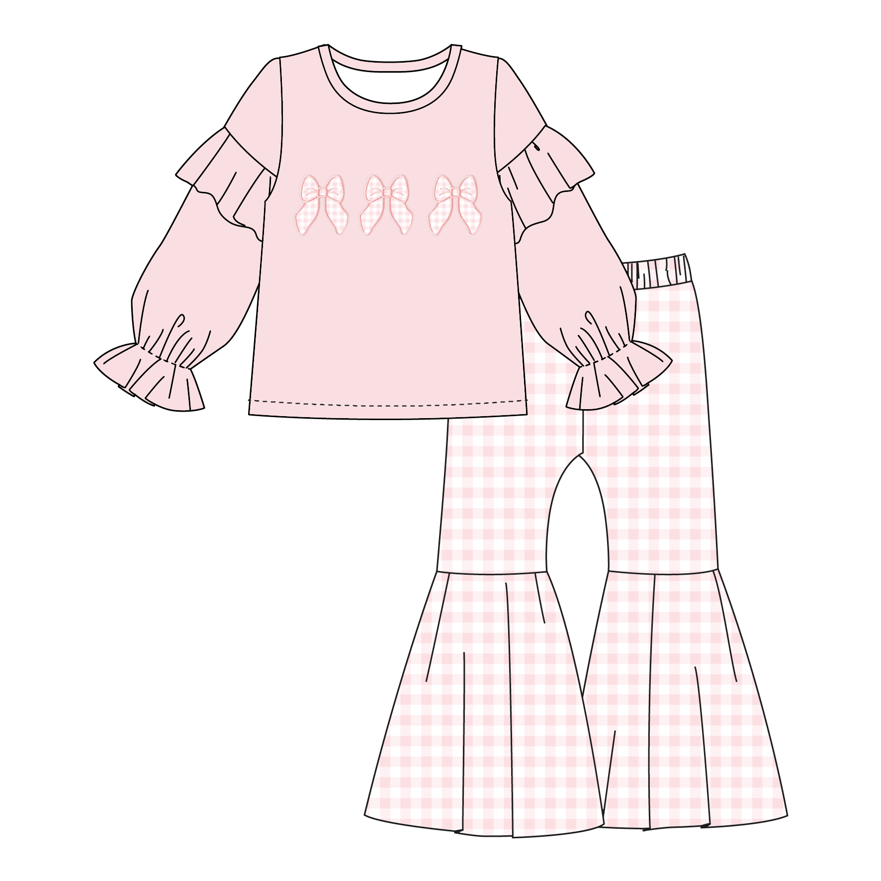 （Pre Order）Sisters Valentine's Day Bow Applique Set&Romper