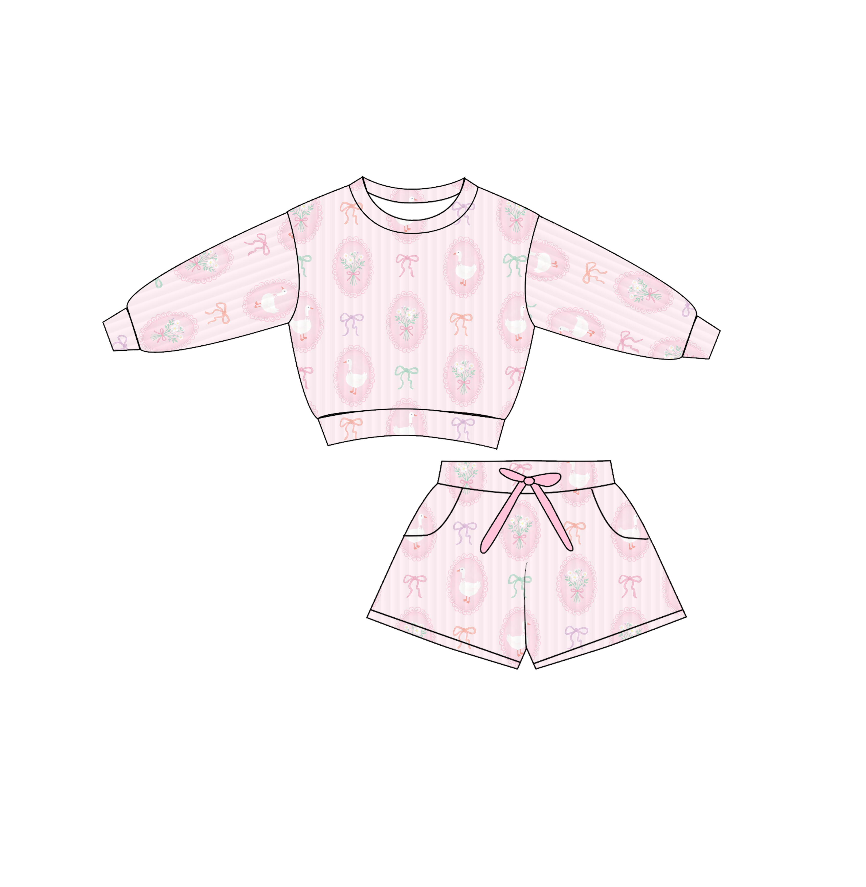 （Pre Order）Girls Spring&Summer Print Shorts Set with Pockets