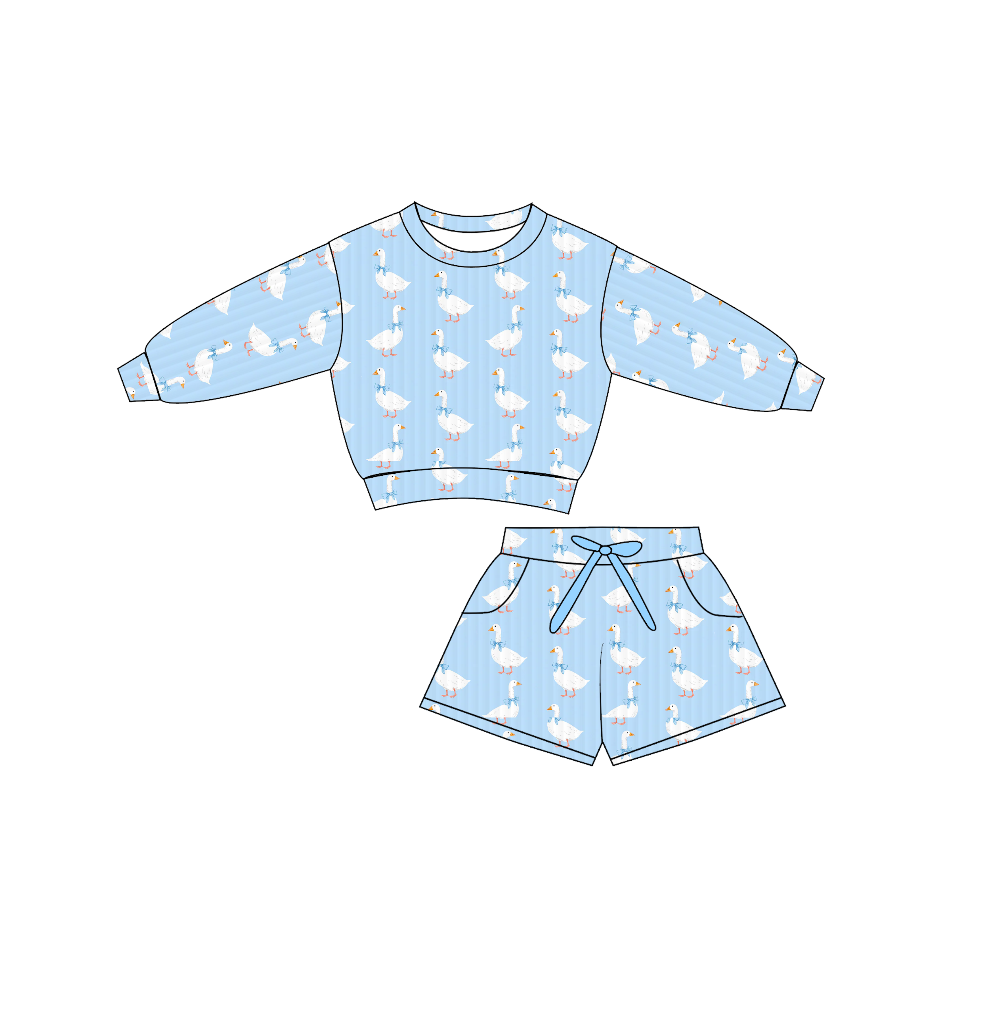 （Pre Order）Girls Spring&Summer Print Shorts Set with Pockets