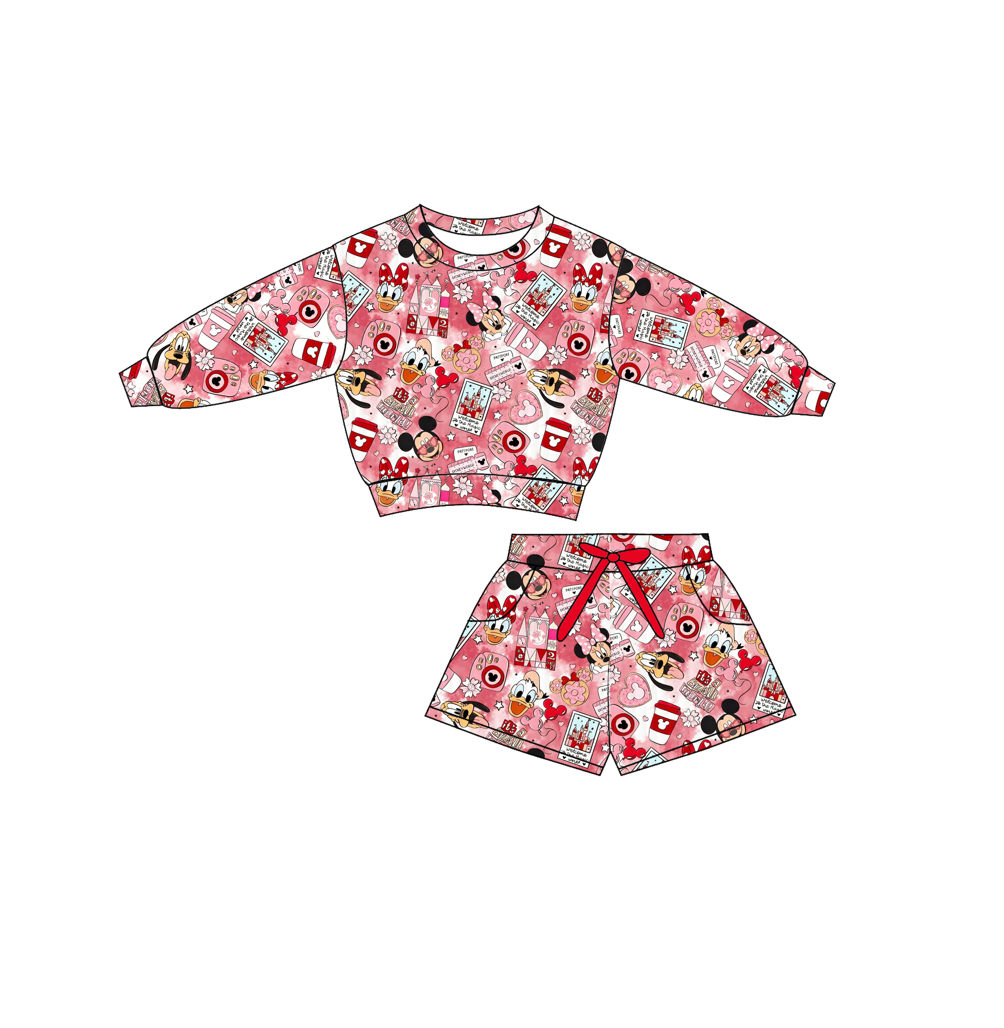 （Pre Order）Girls Valentine's Day Print Shorts Set with Pockets