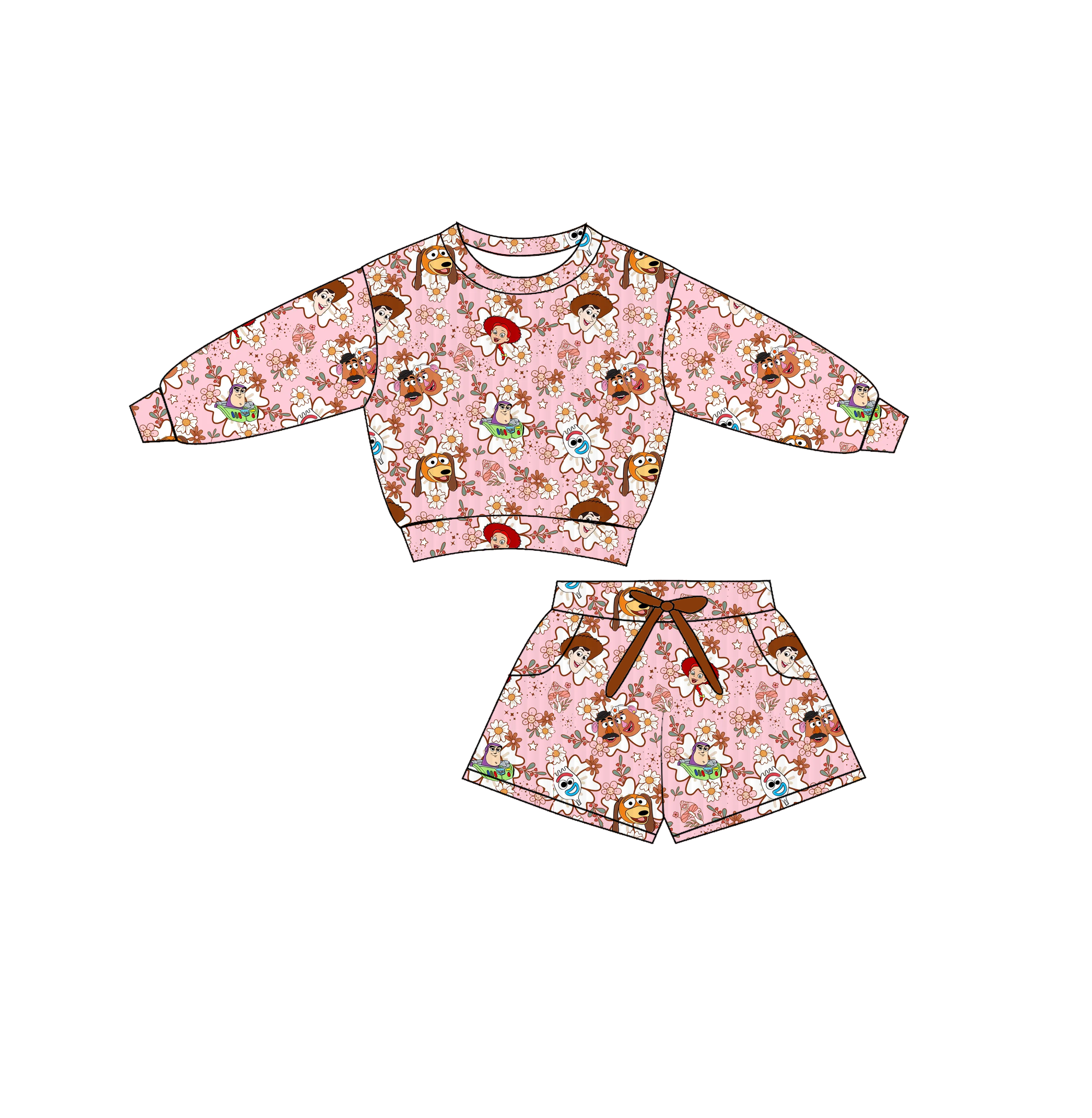 （Pre Order）Girls Valentine's Day Print Shorts Set with Pockets