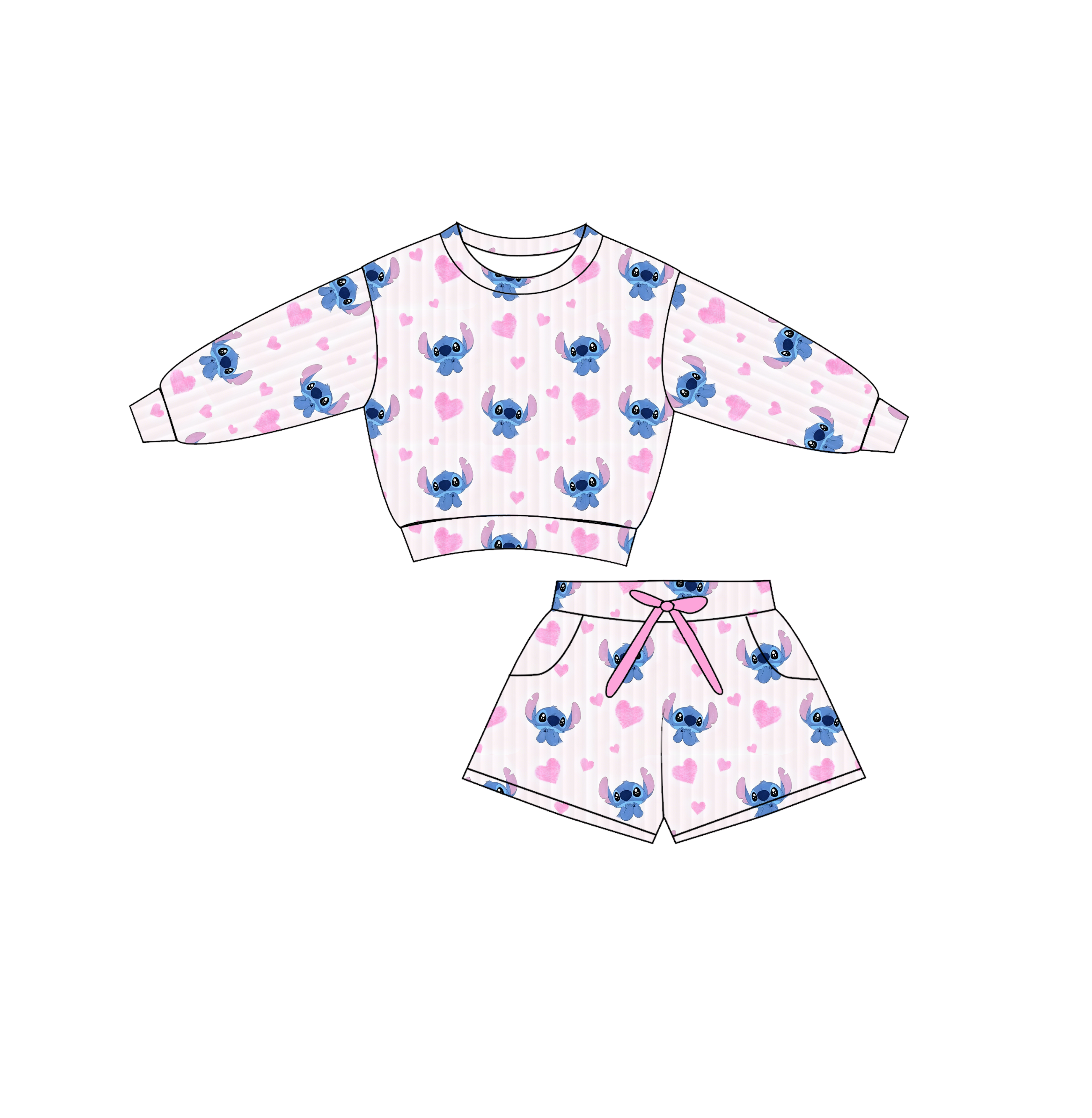 （Pre Order）Girls Valentine's Day Print Shorts Set with Pockets